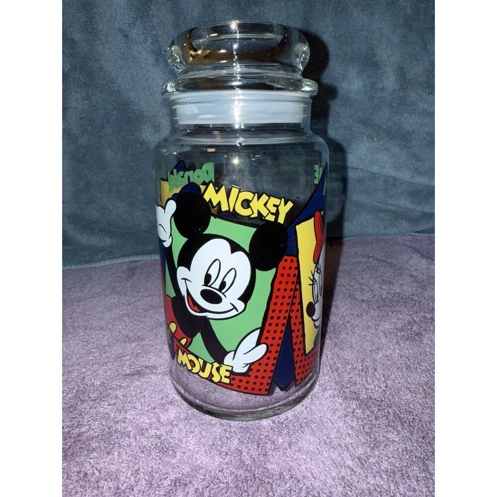 Disney 8.5” Jar Anchor Hocking Mickey Mouse And Friends Vintage Collectibles